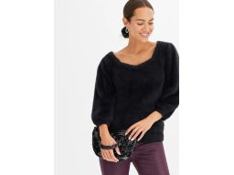 B.P.C włochaty sweter czarny rękaw 3/4 ^36/38