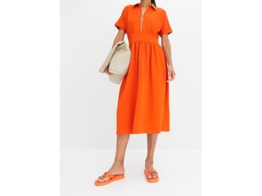 B.P.C sukienka midi z zamkiem w dekolcie i kołnierzykiem 36/38.