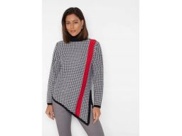 B.P.C asymetryczny sweter w pepitkę z czerwonym paskiem ^40/42