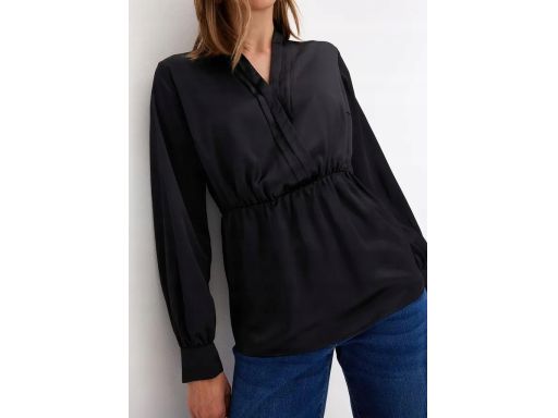 B.P.C bluzka satynowa tunika czarna odcinana w pasie r.44