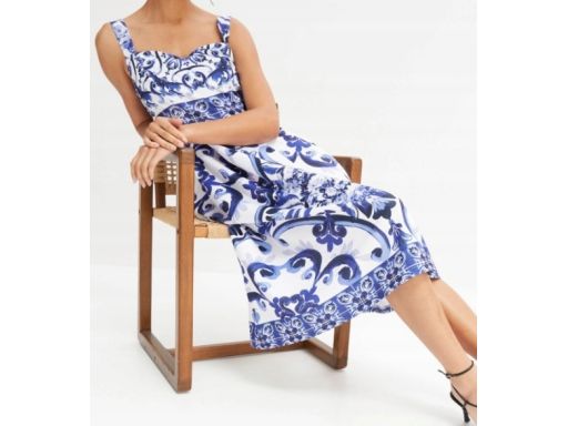 B.P.C sukienka biało-niebieska midi na ramiączka 44/46.