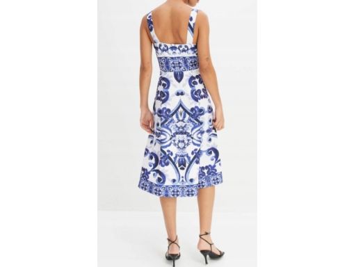 B.P.C sukienka biało-niebieska midi na ramiączka 44/46.