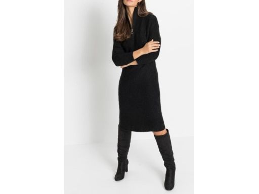 B.P.C sukienka dzianinowa czarna ze stójką z zamkiem ^32/34