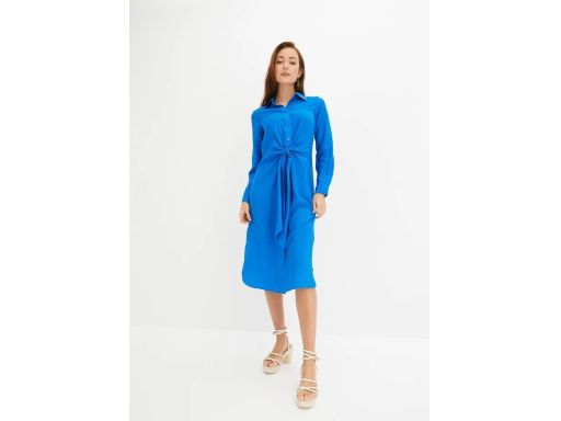 B.P.C niebieska sukienka midi koszulowa z przewiązaniem 46.