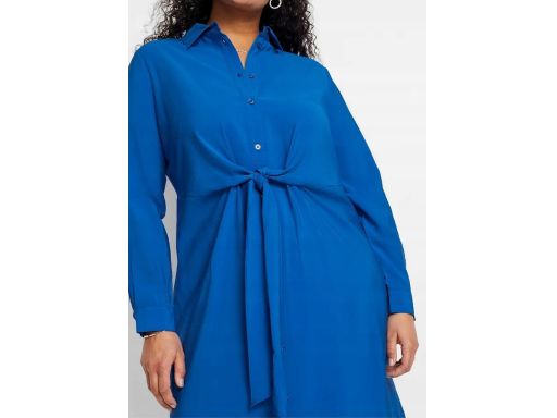 B.P.C niebieska sukienka midi koszulowa z przewiązaniem 46.