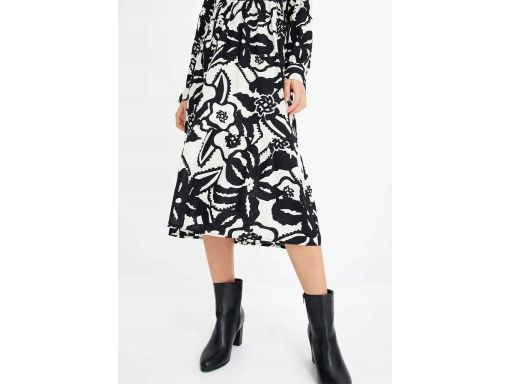 B.P.C sukienka midi z wiskozy we wzory z kołnierzykiem 50.