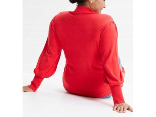 B.P.C sweter dzianinowy czerwony świąteczny z napisem z cekinów ^52/54