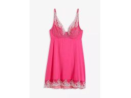 B.P.C koszula nocna różowa na ramiączka z koronką i haftem 95B.