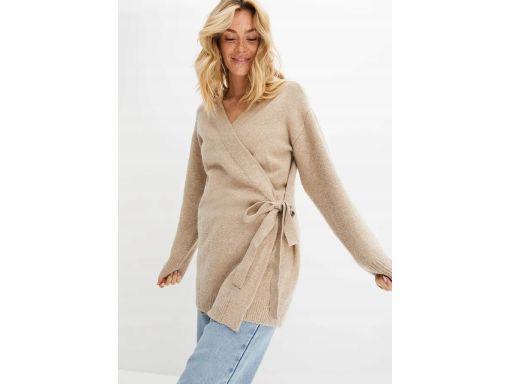 B.P.C długi sweter kopertowy wiązany beżowy r.40/42