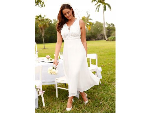 B.P.C długa sukienka szyfonowa z cekinami ecru śmietankowa 44.