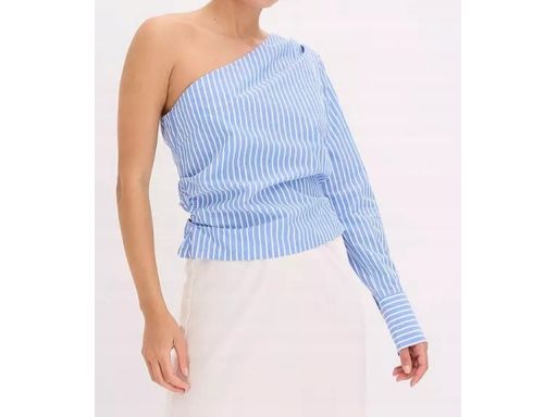 B.P.C bluzka na jedno ramią asymetryczna z marszczeniem niebiesko-biał