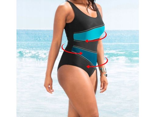 B.P.C kostium jednoczęściowy czarno-turkusowy 46.