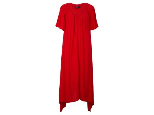 B.P.C czerwona sukienka asymetryczna midi z krepy r.44