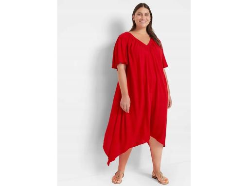 B.P.C czerwona sukienka asymetryczna midi z krepy r.44
