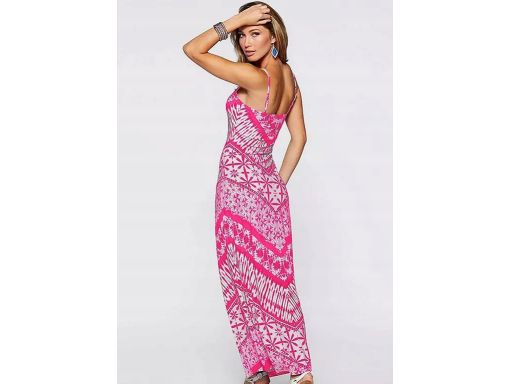 B.P.C sukienka długa maxi biało-różowa we wzory na ramiączka 36/38.