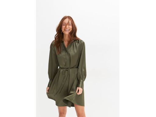 B.P.C sukienka satynowa khaki z wiązaniem r.44
