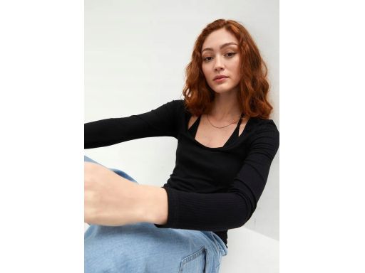 B.P.C bluzka 2w1 czarna prążkowana 40/42.