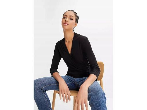 B.P.C bluzka czarna z efektem kopertowym ^32/34