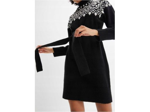 B.P.C sukienka dzianinowa czarno-biała ze wzorem ^36/38