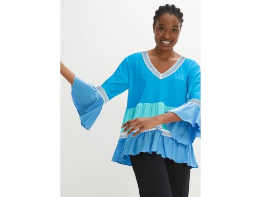 B.P.C kolorowa tunika z koronką i falbankami 36/38.