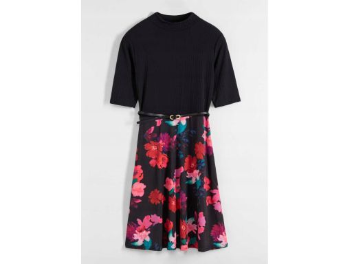 B.P.C sukienka trykotowa w kwiaty z paskiem r.36/38