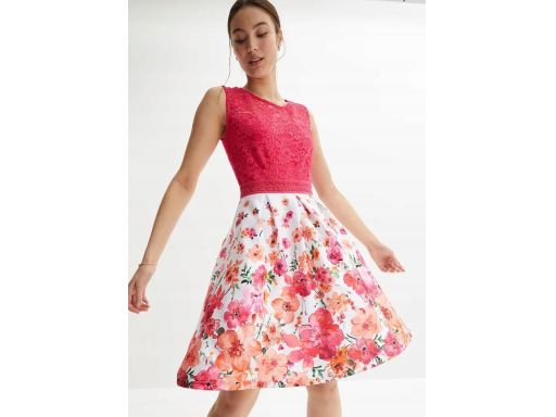 B.P.C Sukienka z koronką rozkloszowana z nadrukiem r.48/50