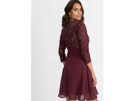 B.P.C sukienka szyfonowa z koronką bordowa r.40/42