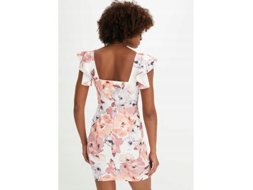 B.P.C sukienka w kwiaty asymetryczna z falbankami r.40/42