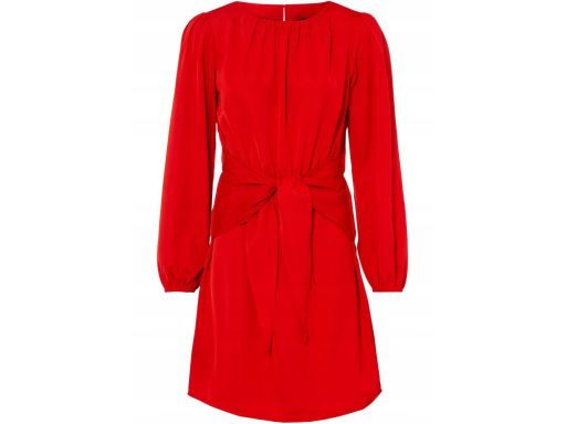 B.P.C atrakcyjna sukienka satynowa czerwona z przewiązaniem r.48