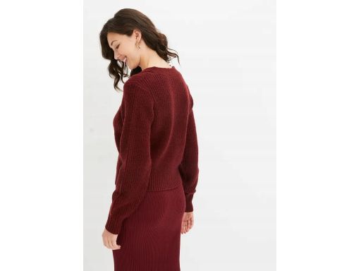 B.P.C bordowy sweter w serek z rozcięciami 40/42.