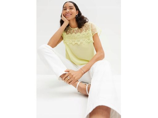 B.P.C limonkowa bluzka z haftem i koronką 50.