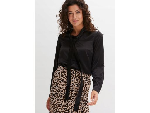 B.P.C czarna bluzka satynowa koszulowa z krawatką ^40