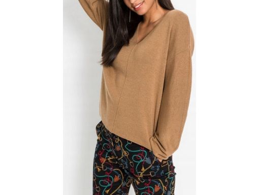 B.P.C sweterek dzianinowy karmelowy w serek ^32/34