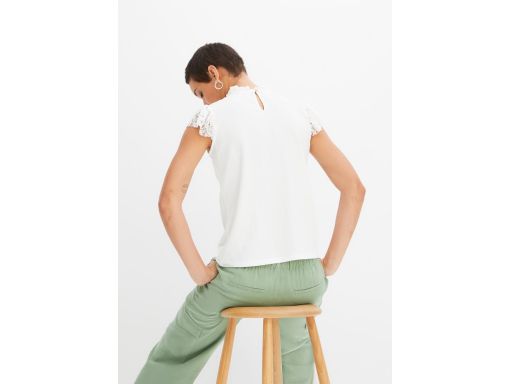 B.P.C bluzka biała z koronką lekko krepowana 40/42.