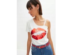 B.P.C t-shirt asymetryczny z nadrukiem 48/50.