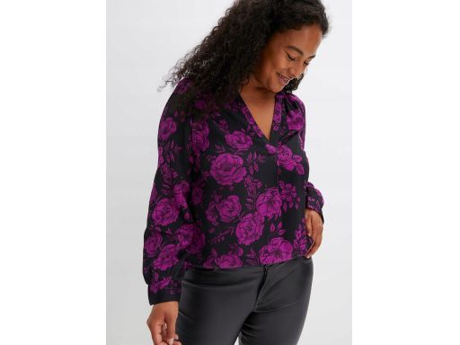 B.P.C bluzka koszulowa czarna z nadrukiem kwiatowym 36.