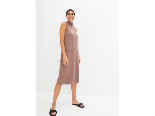 B.P.C prosta sukienka midi brązowa ze stójką ^36/38
