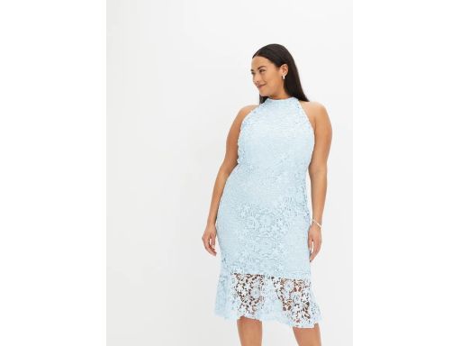 B.P.C niebieska sukienka koronkowa midi 34.
