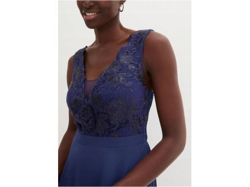 B.P.C sukienka wieczorowa granatowa koronka cekiny r.38