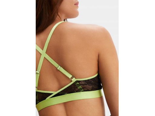 B.P.C miękki biustonosz koronkowy zapięcie przód czarno limonkowy 80A.