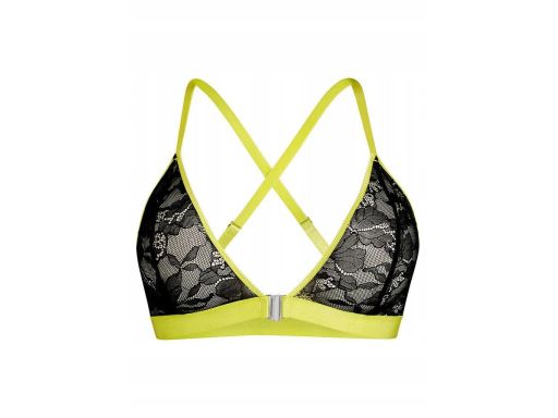 B.P.C miękki biustonosz koronkowy zapięcie przód czarno limonkowy 80A.