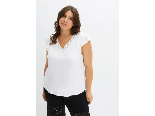 B.P.C t-shirt damski w serek z wiskozy z koronką 36/38.