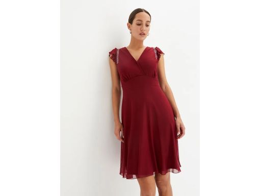 B.P.C sukienka siateczkowa bordowa z dżetami r.40/42