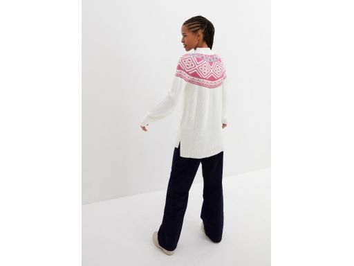 B.P.C sweter śmietankowy z różowym wzorem ^52/54