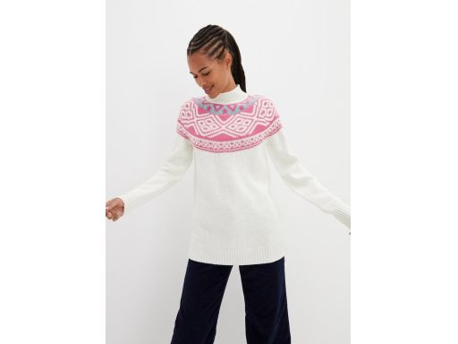 B.P.C sweter śmietankowy z różowym wzorem ^52/54