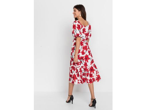 AG3439 sukienka midi w czerwone kwiaty ^36/38