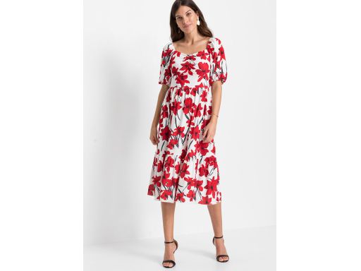 AG3439 sukienka midi w czerwone kwiaty ^36/38