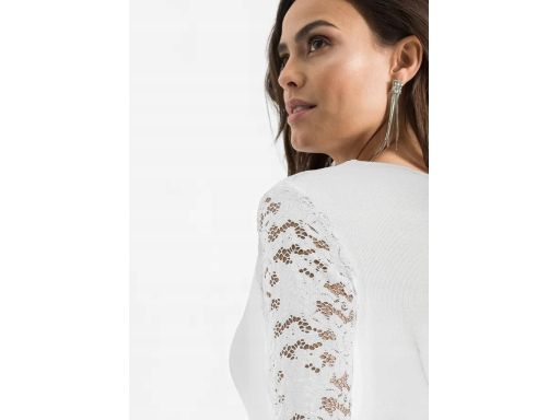 B.P.C bluzka z zamkiem i koronkowe rękawy biała ^40/42