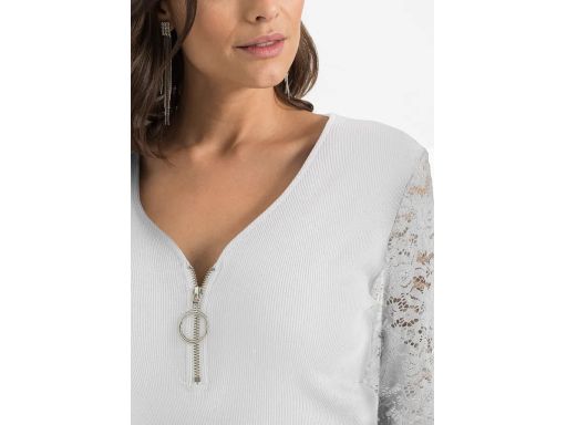 B.P.C bluzka z zamkiem i koronkowe rękawy biała ^40/42