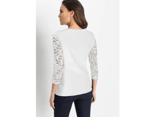 B.P.C bluzka z zamkiem i koronkowe rękawy biała ^40/42